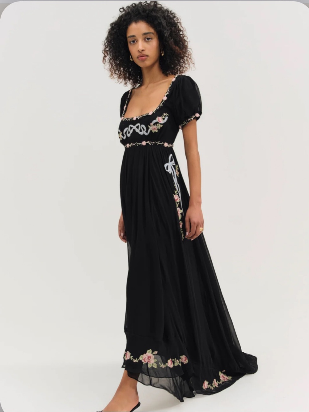 For Love & Lemons Rosemarie Embroidered Floral Bows Coquette Beaded Maxi Dress M - Picture 4 of 12